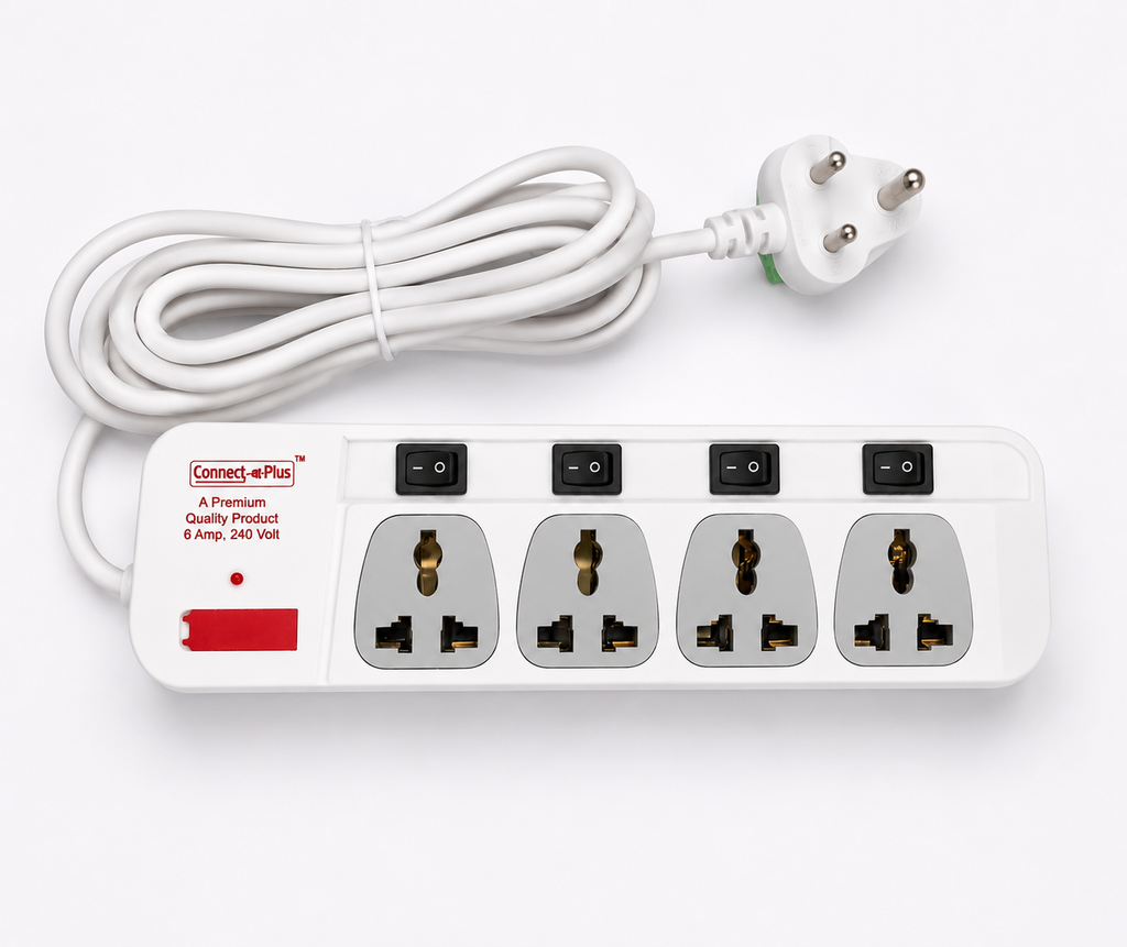 [CP1044-3Y-1P] Office Plus 4+4 | 4 Socket Extension Board with Individual Switches |  With Safety Fuse (3 Yard)